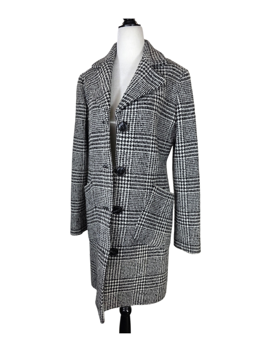 Anthropologie Etcetera Wool Black and White Houndstooth Trench Coat